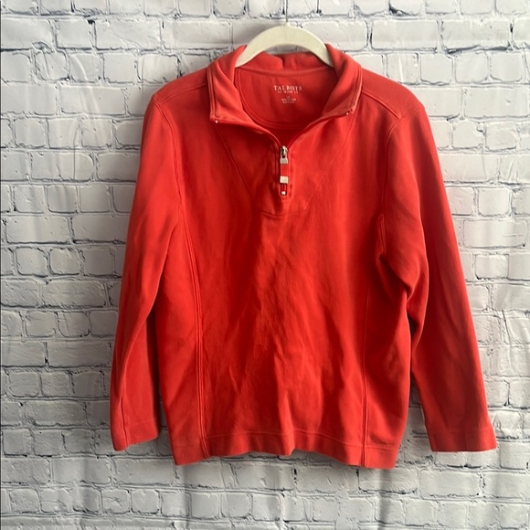 Talbots Orange Quarter-Zip Pullover‎ 100% Cotton Womans Size Large Petite - Picture 1 of 3